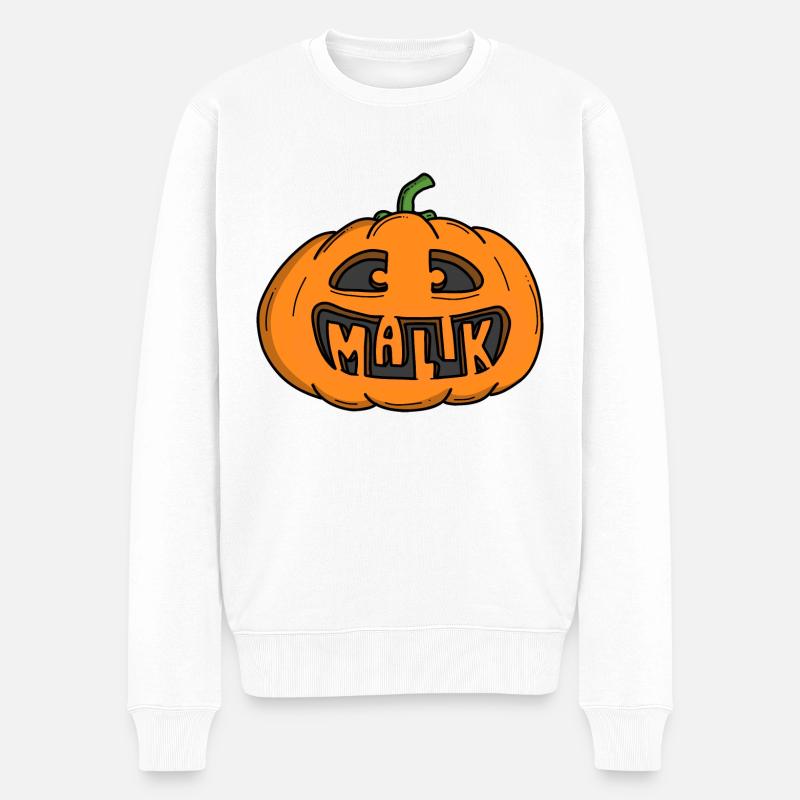Malik Halloween Kürbis - Männer Premium Bio Pullover - Weiß