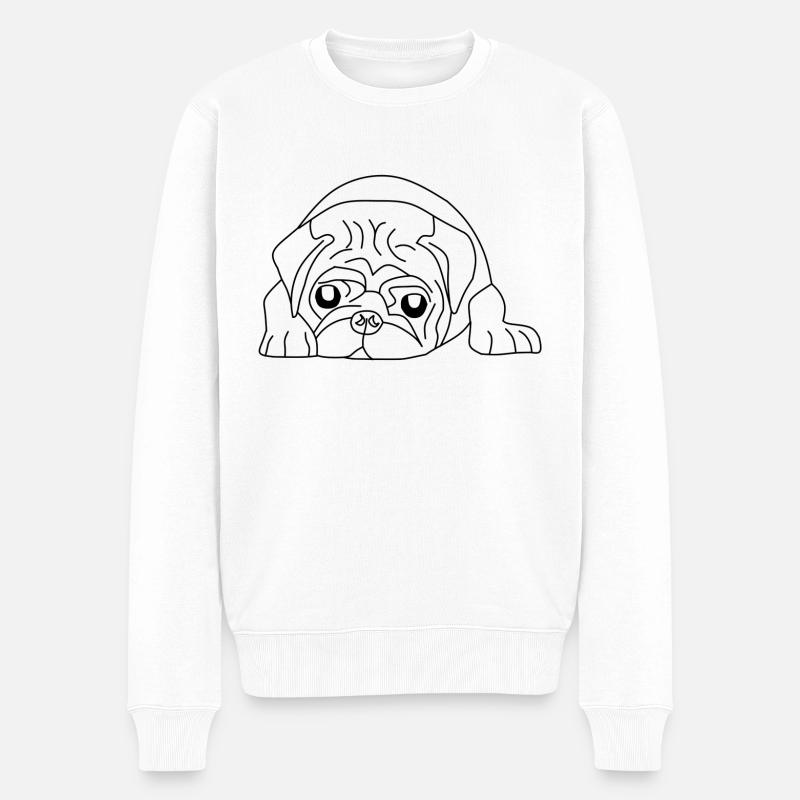 Mops Face - Der Niedliche Begleiter - Männer Premium Bio Pullover - Weiß