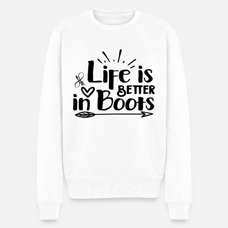 Life is Better in Boots - Männer Premium Bio Pullover - Weiß
