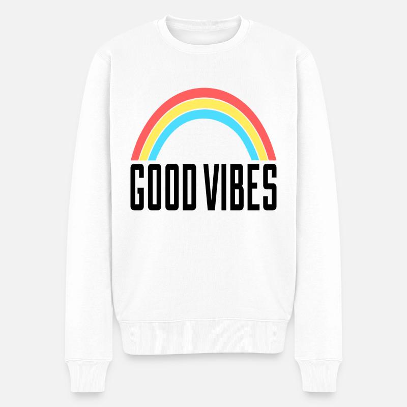 Good Vibes Regenbogen - Männer Premium Bio Pullover - Weiß