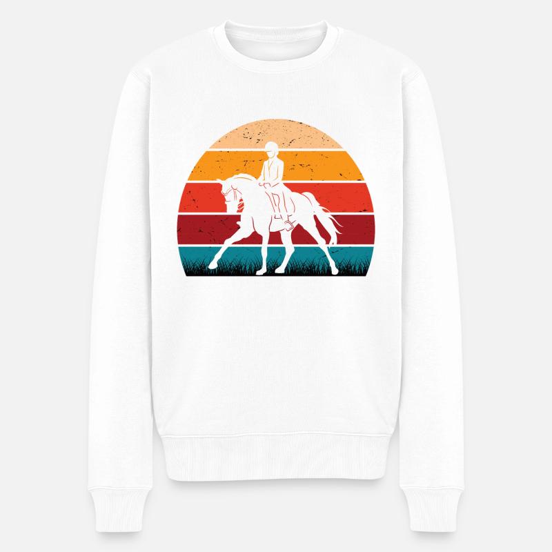 RETRO PFERDEDESIGN I REITEN - Männer Premium Bio Pullover - Weiß