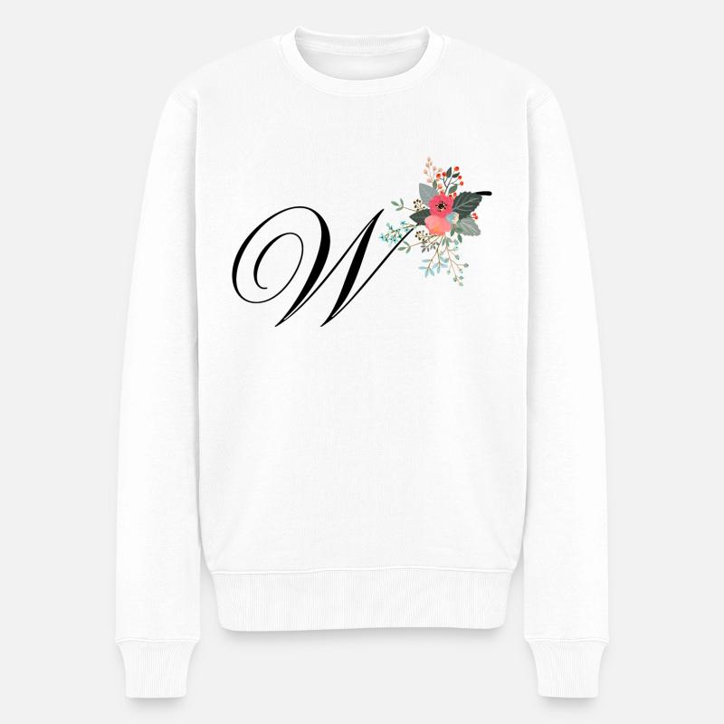 Buchstabe w Blumen - Männer Premium Bio Pullover - Weiß