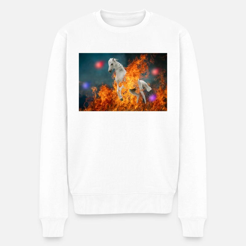 Un cheval en feu. - Pull Premium bio Homme - blanc