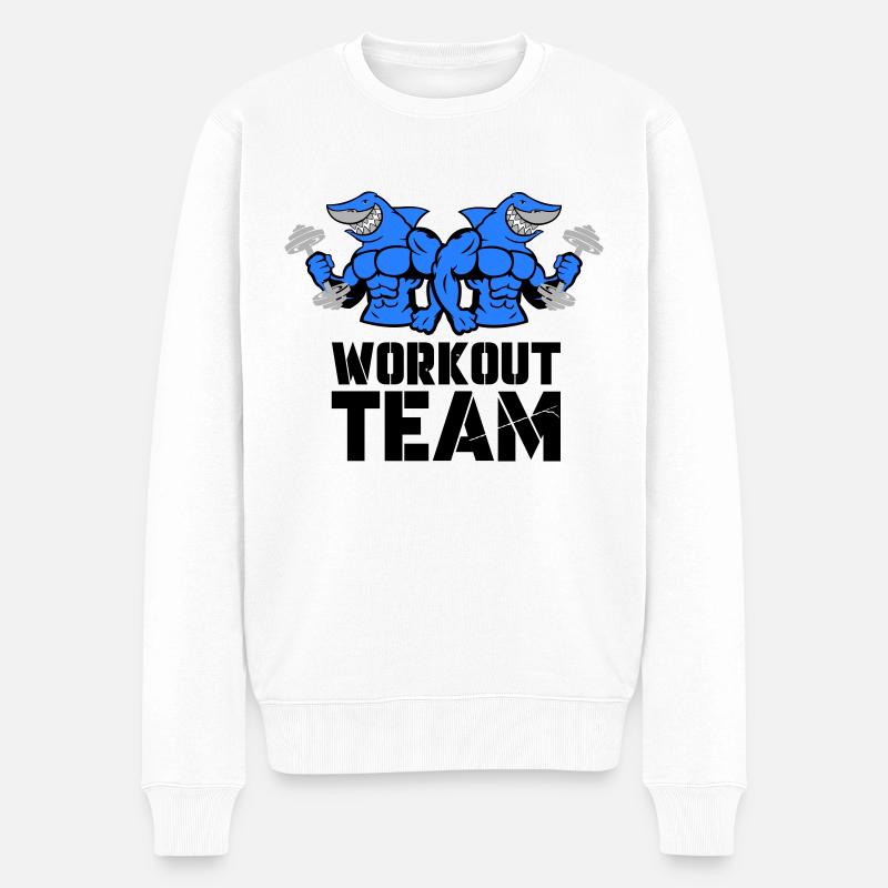 shark hai bodybuilding workout - Männer Premium Bio Pullover - Weiß