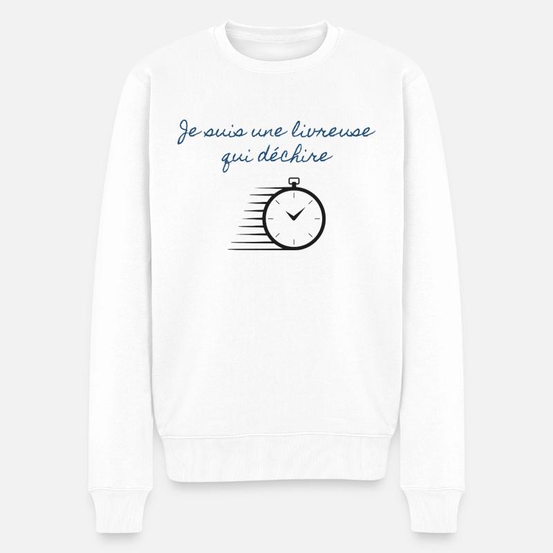 Ich bin ein rockiges Liefermädchen - Männer Premium Bio Pullover - Weiß
