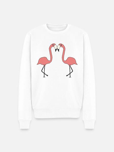 flamingo verliebt - Männer Premium Bio Pullover - Weiß