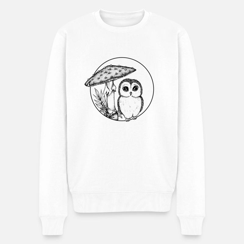 Eule und Pilz - Männer Premium Bio Pullover - Weiß
