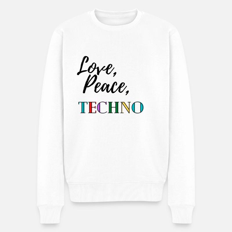 Love, Peace, Techno - Männer Premium Bio Pullover - Weiß