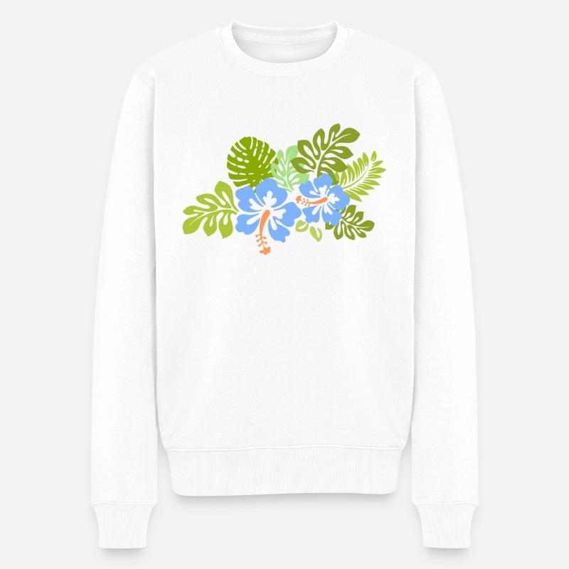 Hibiskus Hibiskusblüte Hawaii Blume tropisch blau - Männer Premium Bio Pullover - Weiß