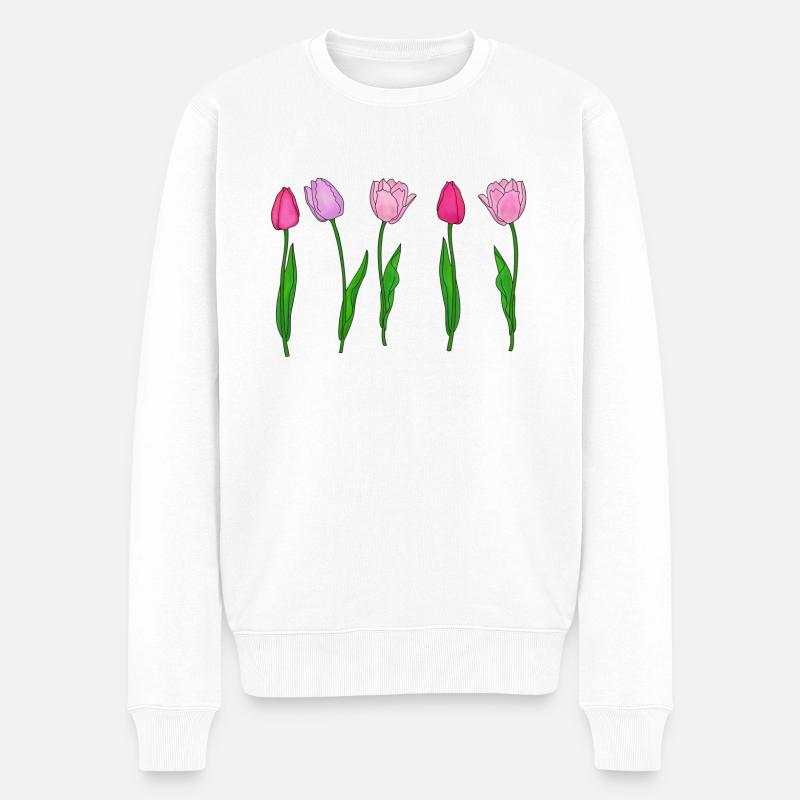 Rosa Tulpen, Frühling - Männer Premium Bio Pullover - Weiß