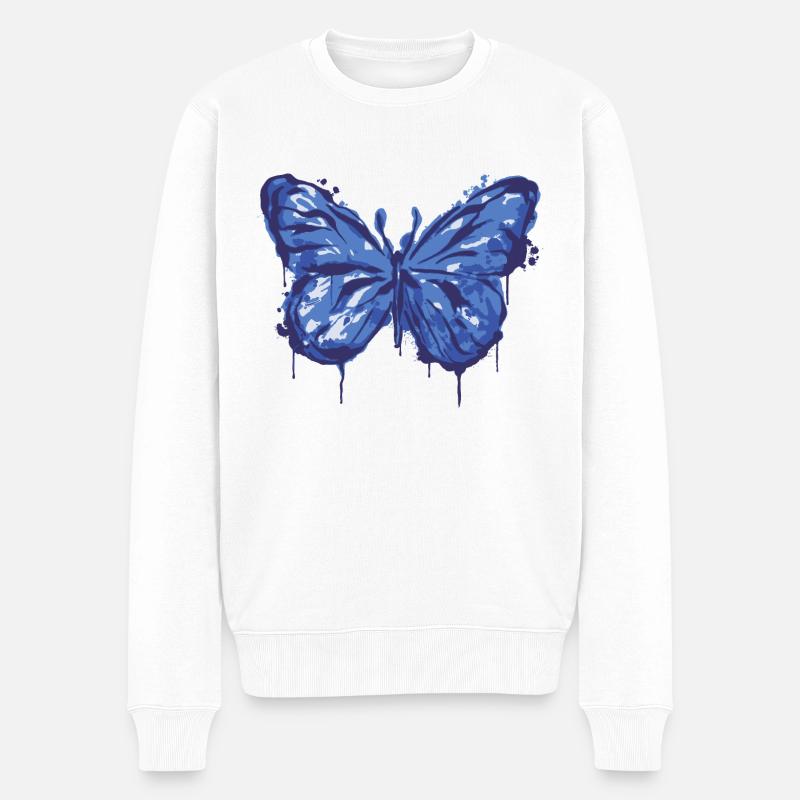 Schmetterling Tinte Tier Kunst cool Design - Männer Premium Bio Pullover - Weiß