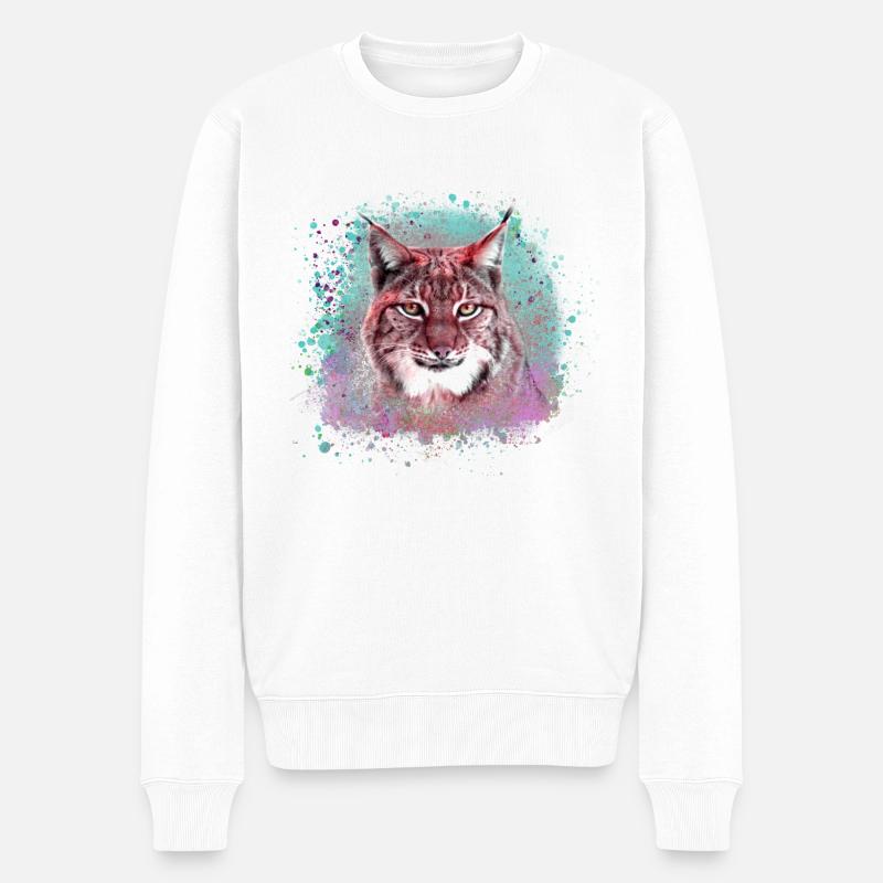 wildkatze,luchs,pastell,graffiti,malerei,katze - Männer Premium Bio Pullover - Weiß