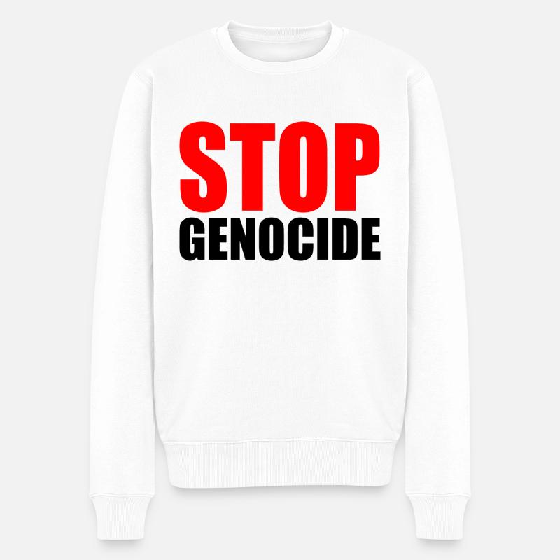 Stop genocide - Männer Premium Bio Pullover - Weiß