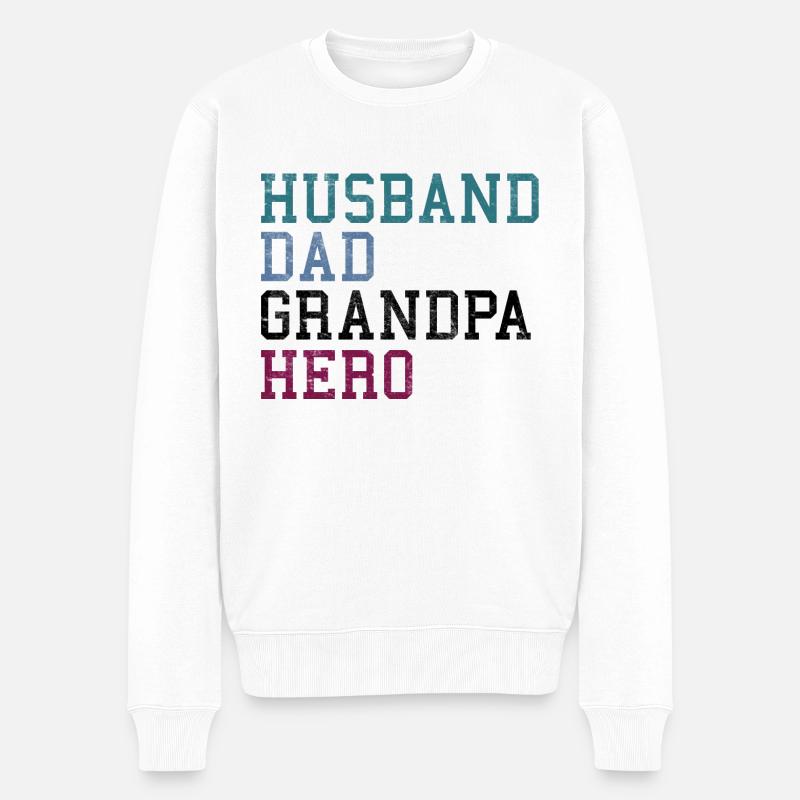 Dad Grandpa Hero - Männer Premium Bio Pullover - Weiß