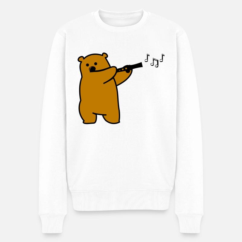 Bär spielt Flöte - Männer Premium Bio Pullover - Weiß