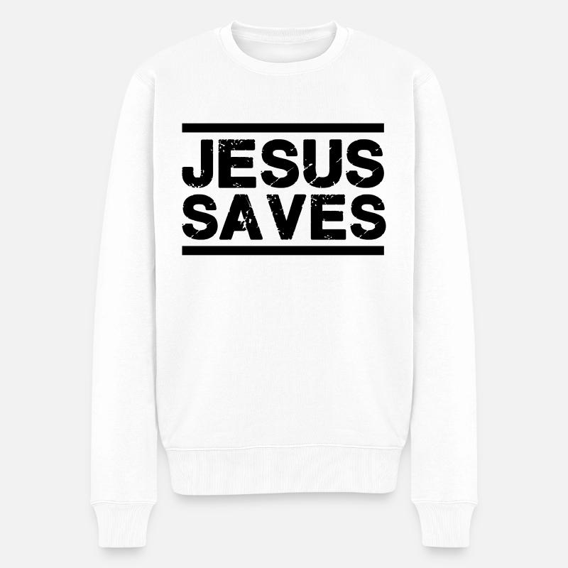 jesus saves - Männer Premium Bio Pullover - Weiß