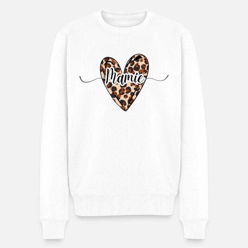 Mamie coeur léopard tendance - Pull Premium bio Homme - blanc