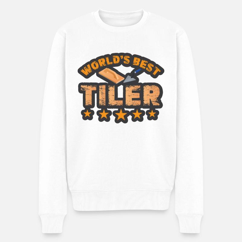 Lustiger Fliesenleger Spruch Handwerker - Männer Premium Bio Pullover - Weiß
