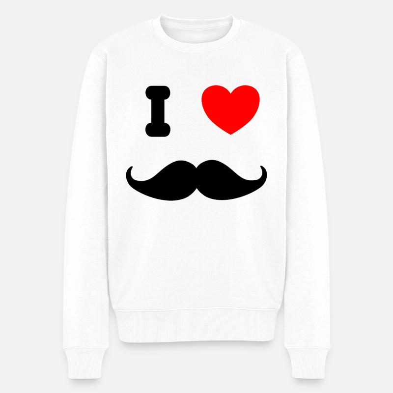 I ♥ Moustache - Männer Premium Bio Pullover - Weiß