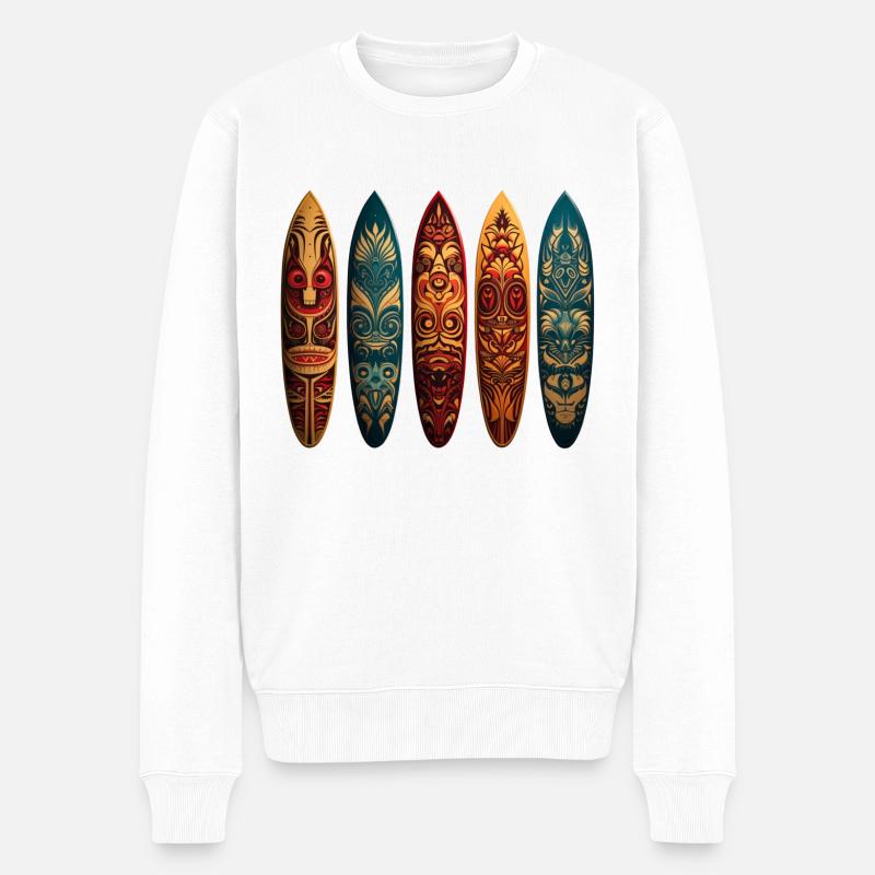 Polynesische Kunst auf verschiedenen Surfboards - Männer Premium Bio Pullover - Weiß