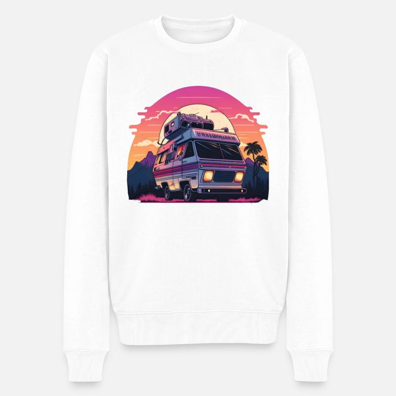 Synthwave Camper sunset - Männer Premium Bio Pullover - Weiß