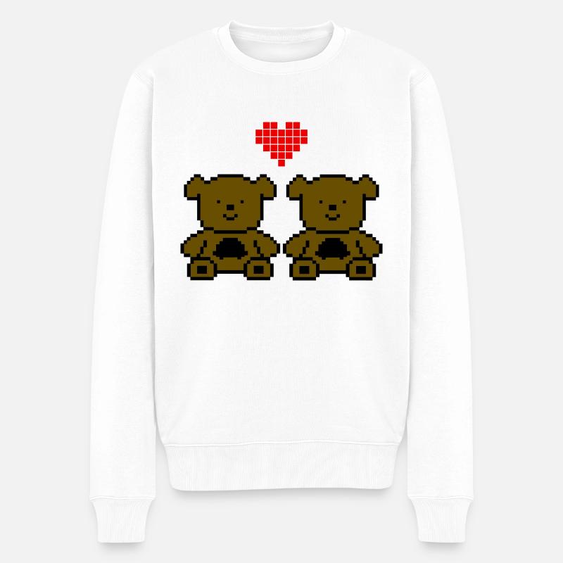 pixel bären liebe - Männer Premium Bio Pullover - Weiß