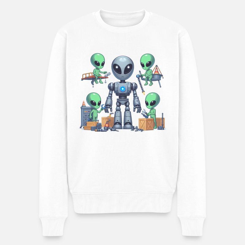 Les extraterrestres construisent des robots - Pull Premium bio Homme - blanc