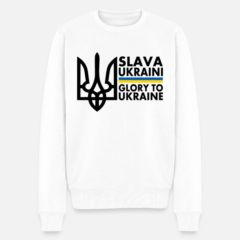 Slava ukraini - Männer Premium Bio Pullover - Weiß
