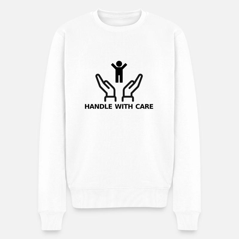 HANDLE WITH CARE - Männer Premium Bio Pullover - Weiß