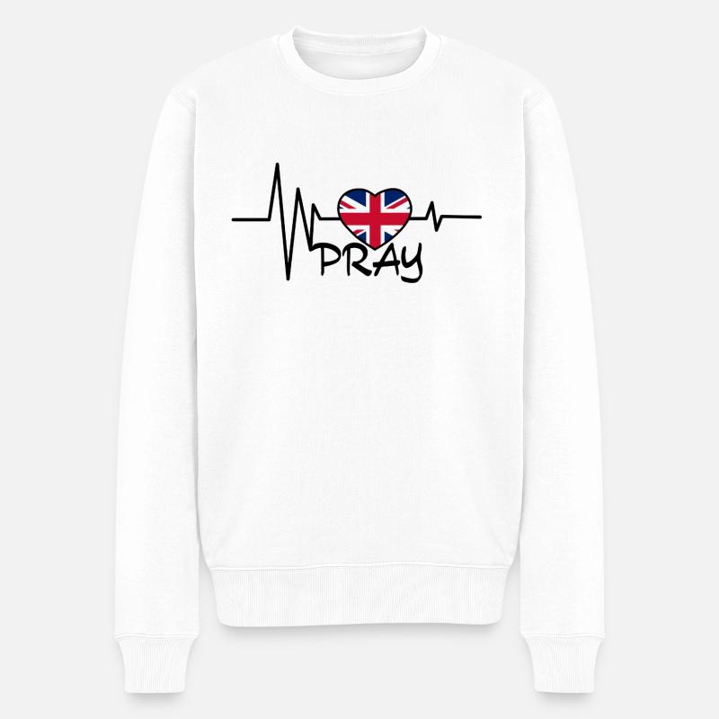 Angleterre Heartbeat drapeau coeur - Pull Premium bio Homme - blanc