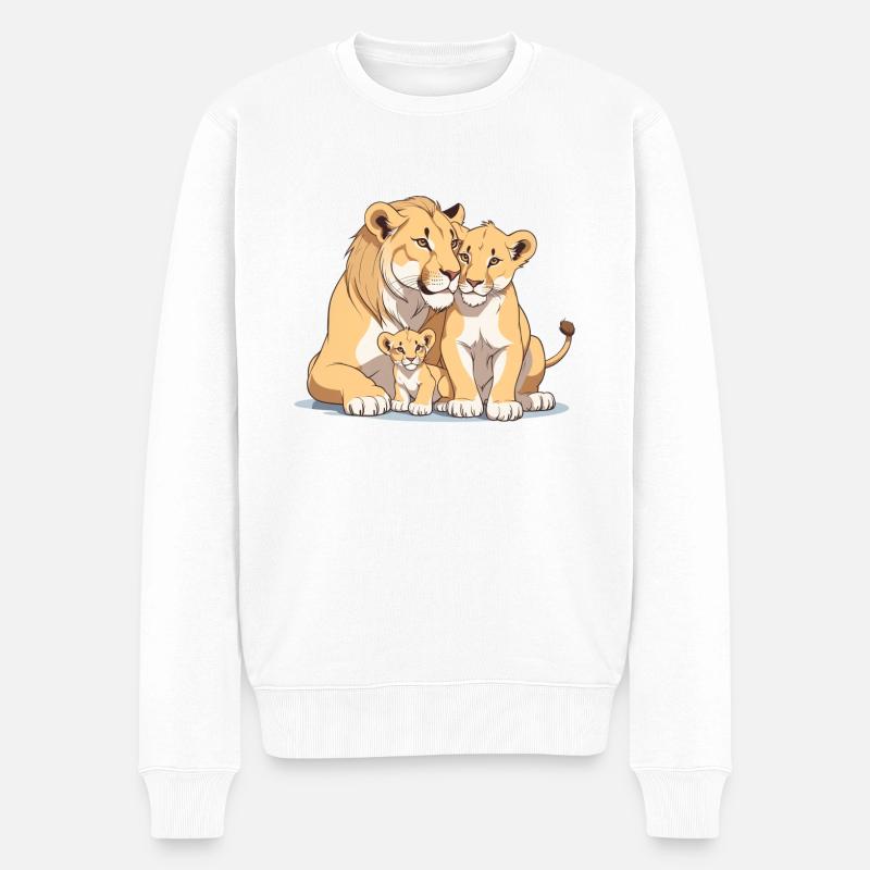 Löwenfamilie - Männer Premium Bio Pullover - Weiß