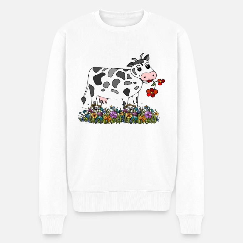 Kuh - Männer Premium Bio Pullover - Weiß