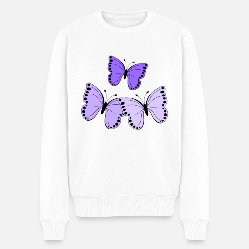 Schmetterlinge lila - Männer Premium Bio Pullover - Weiß