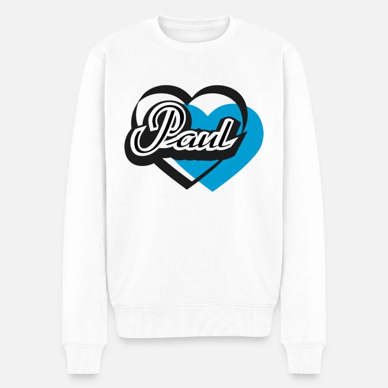 Name Paul Herz - Männer Premium Bio Pullover - Weiß