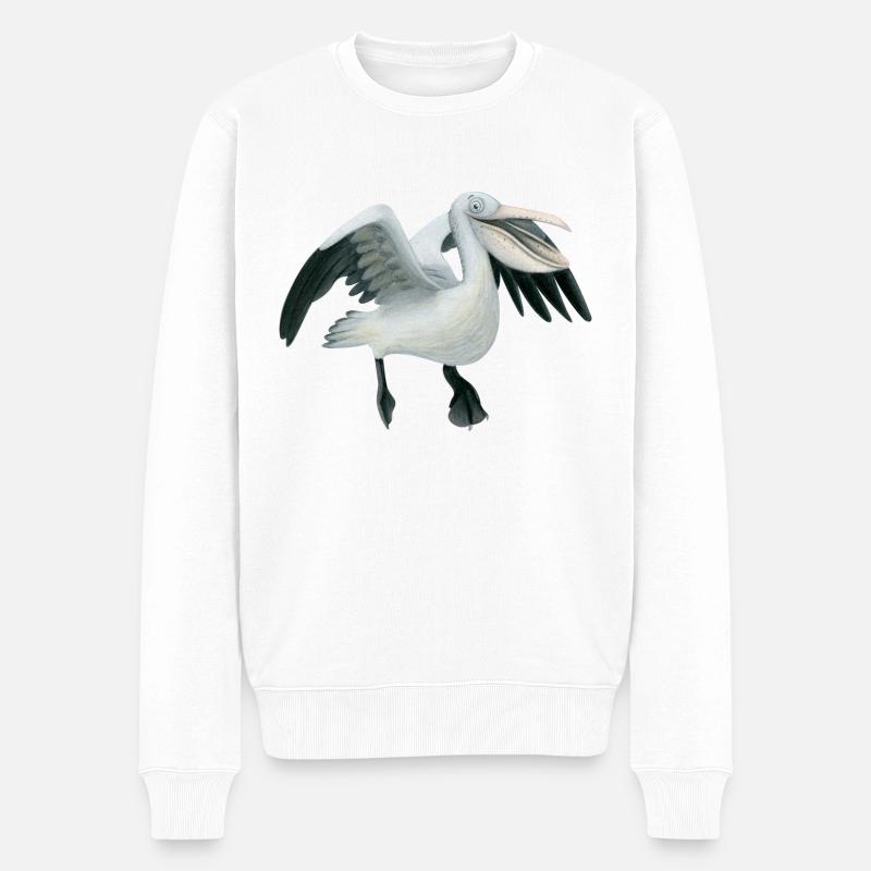 Lustiger Graupelikan - Männer Premium Bio Pullover - Weiß