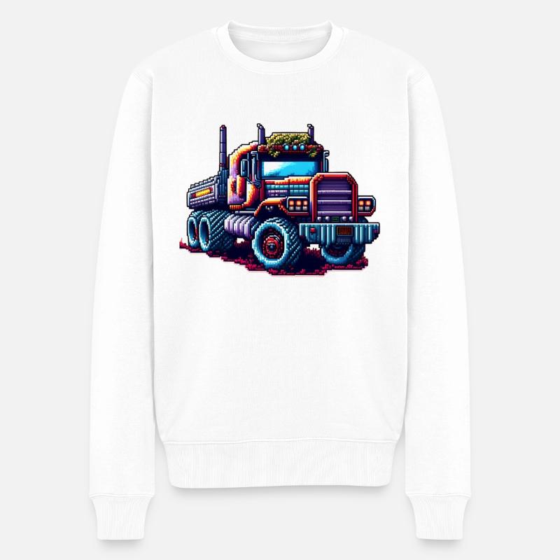 Pixel Truck Nr. 3 - Männer Premium Bio Pullover - Weiß