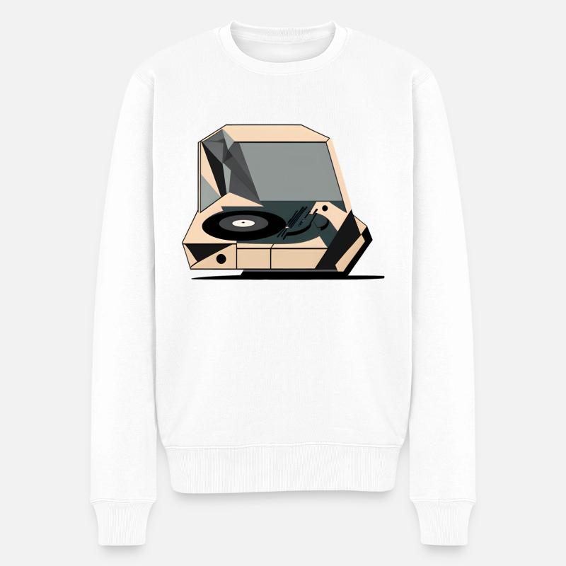 Retro geometrischer Plattenspieler - Männer Premium Bio Pullover - Weiß