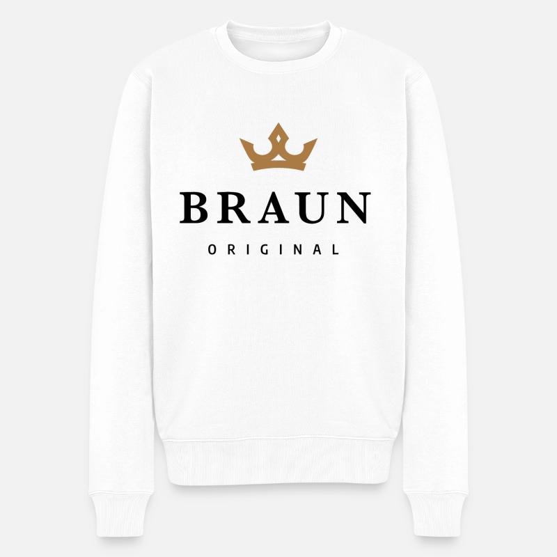 Braun - Männer Premium Bio Pullover - Weiß