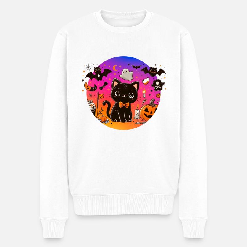 Süßes Kätzchen Halloween - Männer Premium Bio Pullover - Weiß