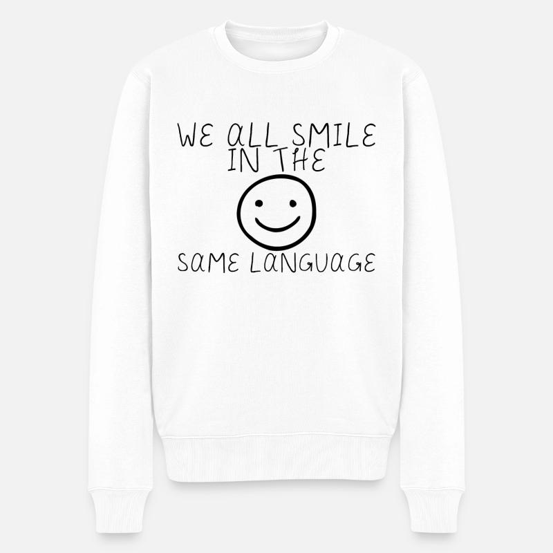 We All Smile In The Same Language 5 - Männer Premium Bio Pullover - Weiß