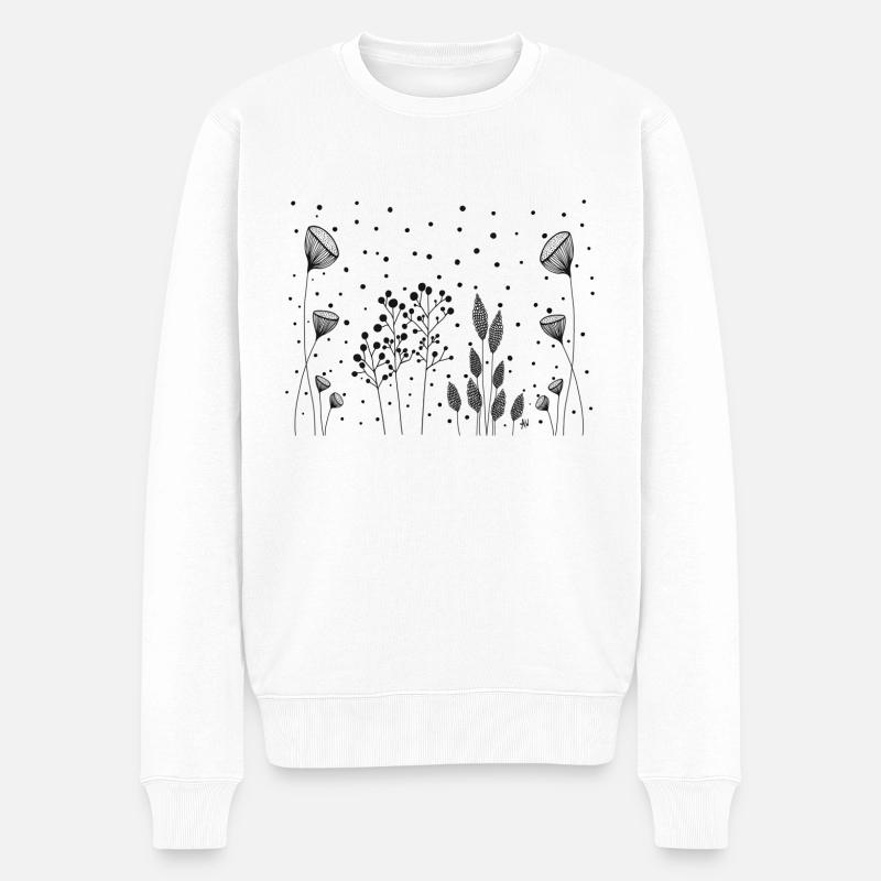 Blumen Zeichnung Fineline schwarz Punkte - Männer Premium Bio Pullover - Weiß