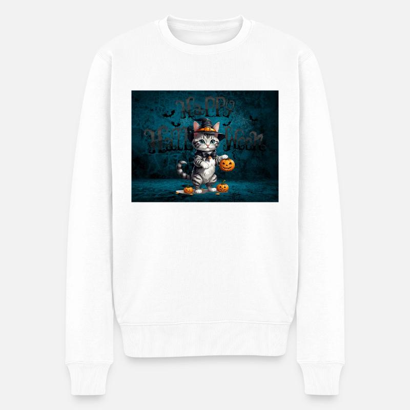 Effrayant Mignon Halloween Chat Effrayant - Pull Premium bio Homme - blanc
