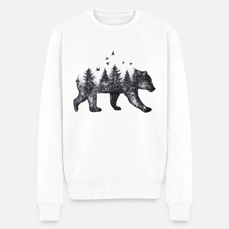 Zeichnung Bär Natur - Männer Premium Bio Pullover - Weiß