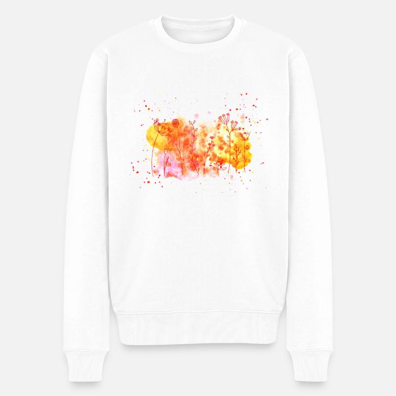 Blumen Wiese in Wasserfarben - Männer Premium Bio Pullover - Weiß