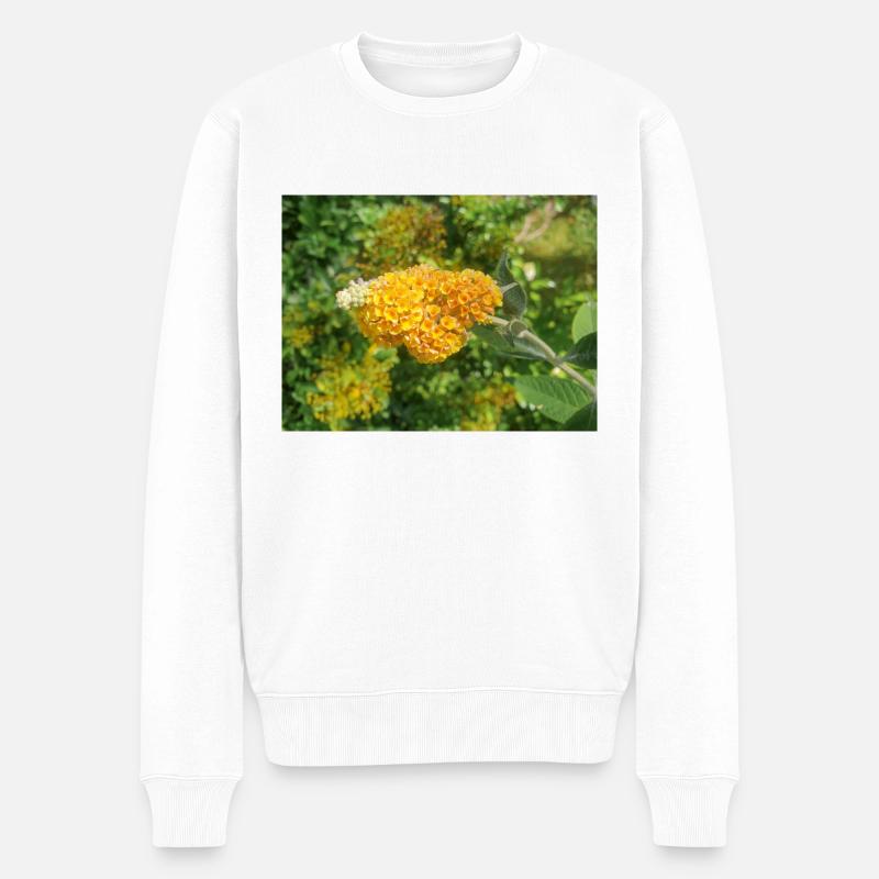 Buddleia, Schmetterlingsstrauch oder Sommerflieder 'Sungold' - Männer Premium Bio Pullover - Weiß