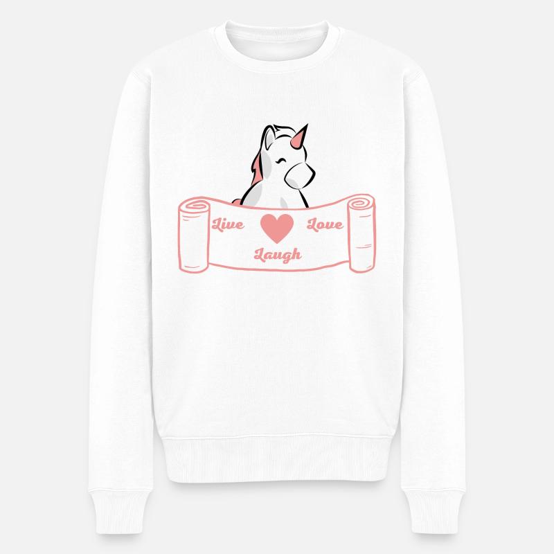 Live, Love, Laugh - Weiß/Rose - Männer Premium Bio Pullover - Weiß