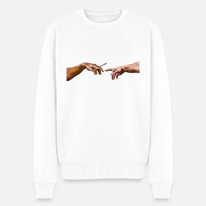 Erschaffung Adams mit Joint - Männer Premium Bio Pullover - Weiß