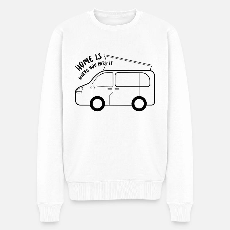 Home is where you park it Campingbus lustig Spruch - Männer Premium Bio Pullover - Weiß