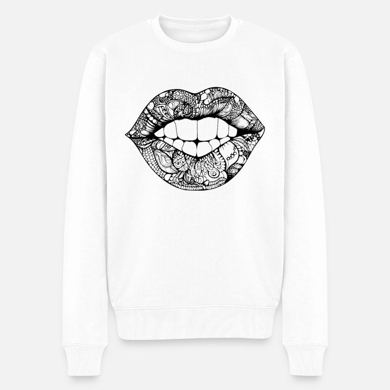 Lippen Mund Kussmund - Männer Premium Bio Pullover - Weiß