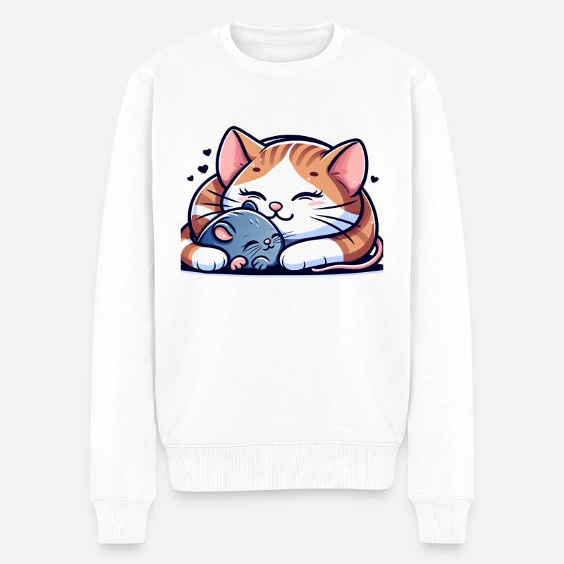 Câlin Chat Et Souris Amoureux - Pull Premium bio Homme - blanc